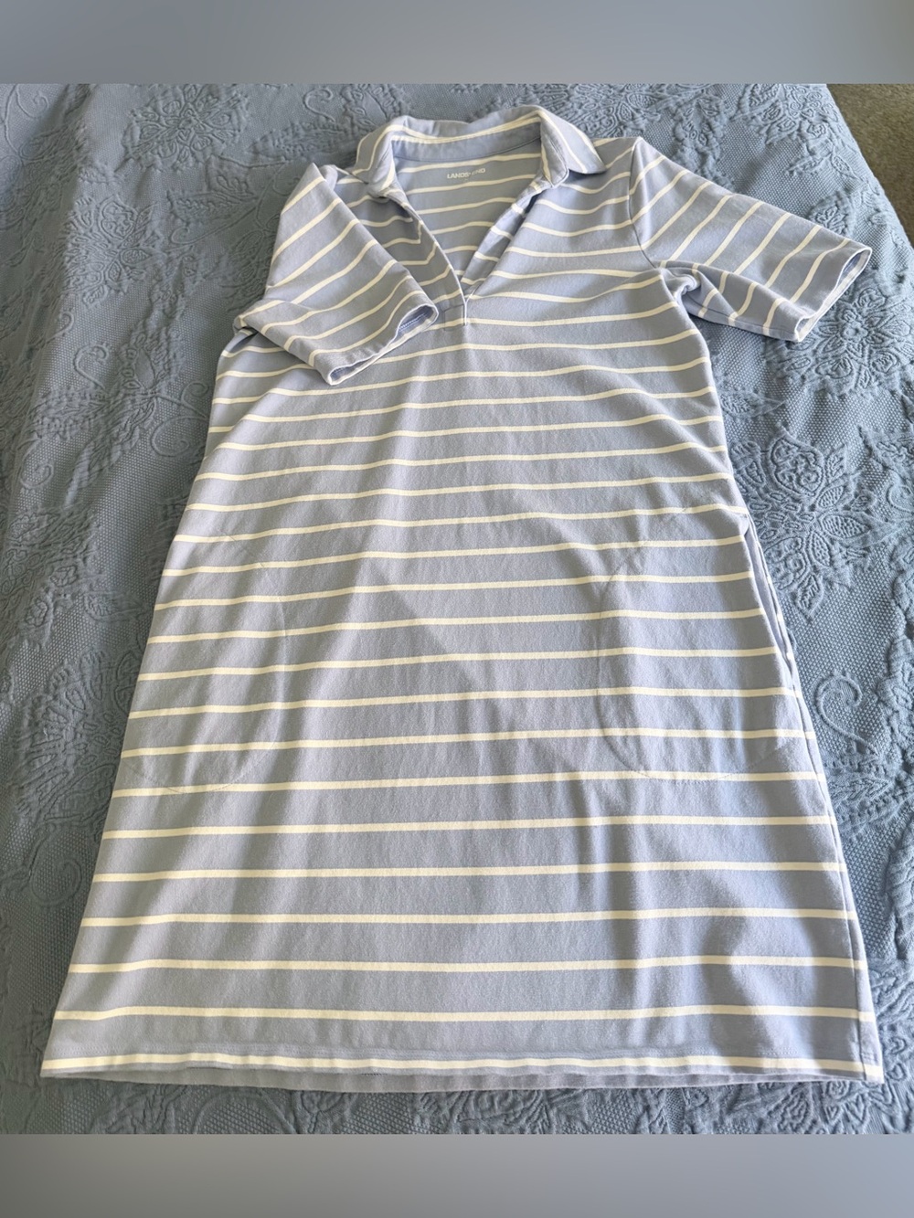 Lands' End Striped Crewneck T-shirt dress in Light Blue and Cream
